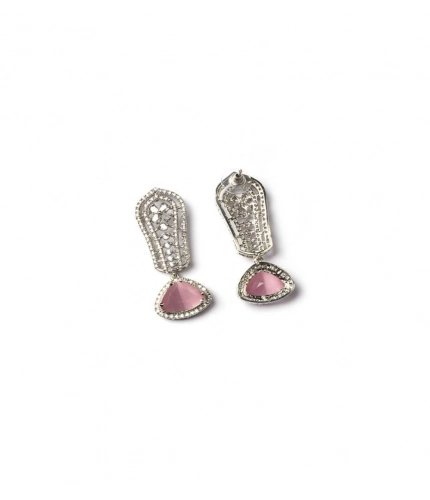 Women's Brass Silver Plated Drop Earrings (Pink)