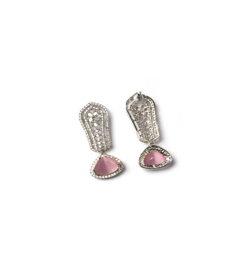 Women's Brass Silver Plated Drop Earrings (Pink)