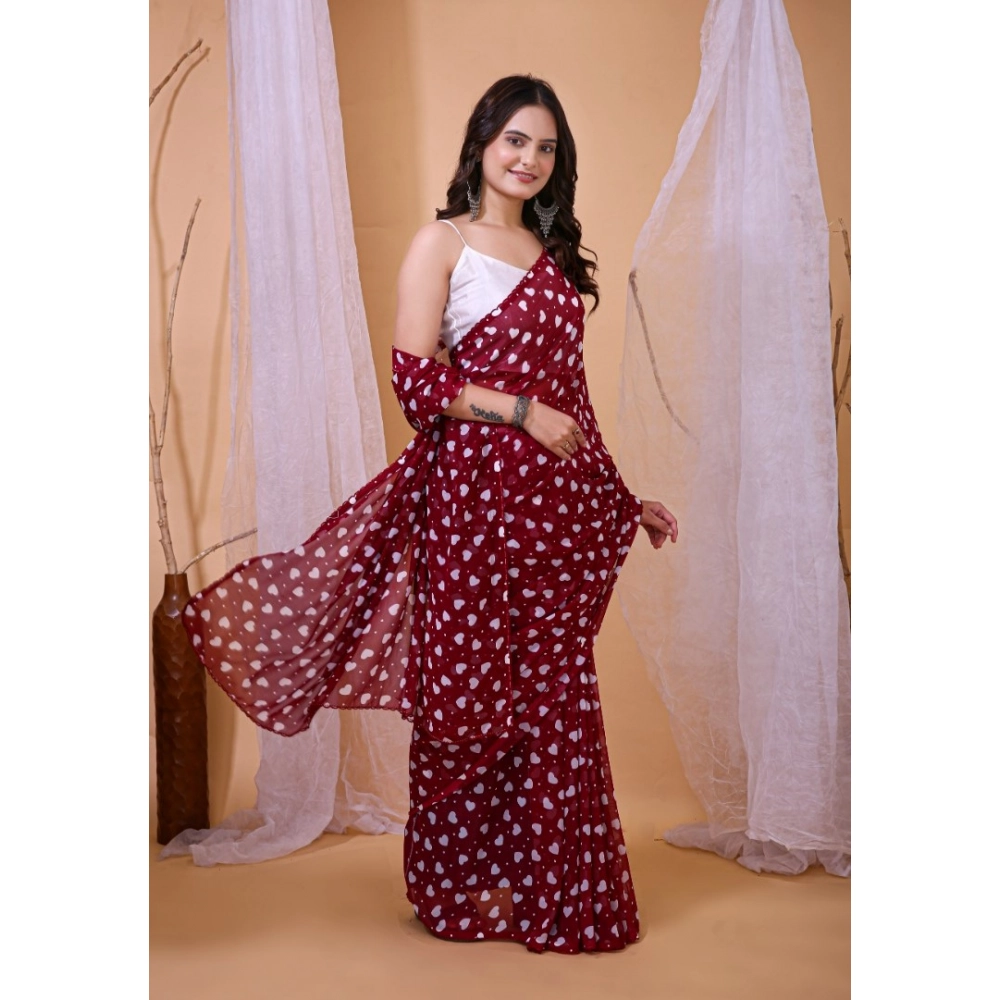 Women's Georgette Printed Saree With Unstitched Blouse 5.5Mtr (Maroon) Women's Georgette Printed Saree With Unstitched Blouse 5.5Mtr (Maroon)