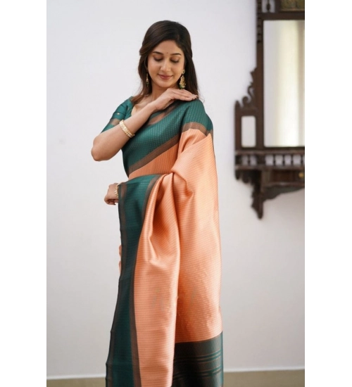 Women's Soft Lichi Silk Printed Saree With Unstitched Blouse 5.5Mtr (Orange)