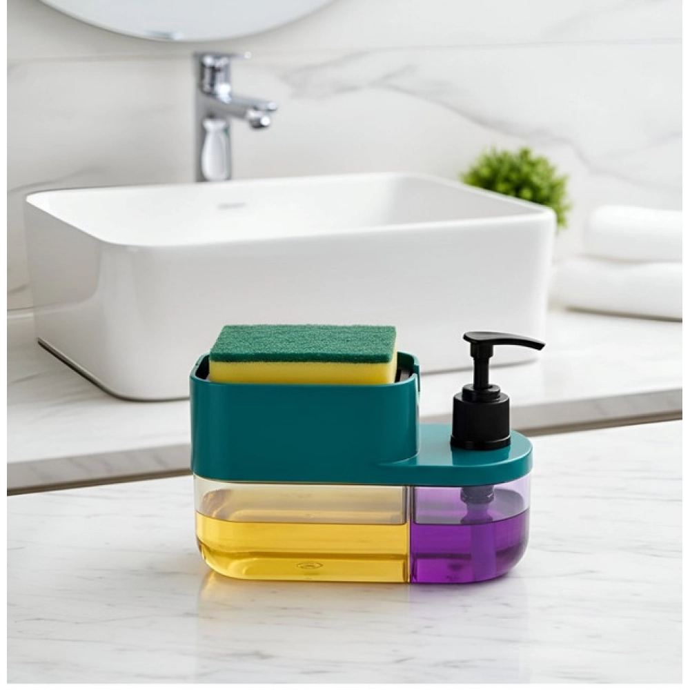 Plastic 3-in-1 Liquid Soap Dispenser with Sponge Soap Holder (Multicolor) Plastic 3-in-1 Liquid Soap Dispenser with Sponge Soap Holder (Multicolor)