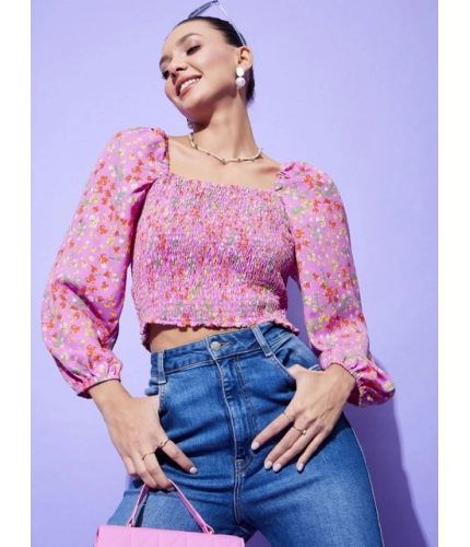 Women's Polyester Floral Long Sleeves Top (Multicolor)
