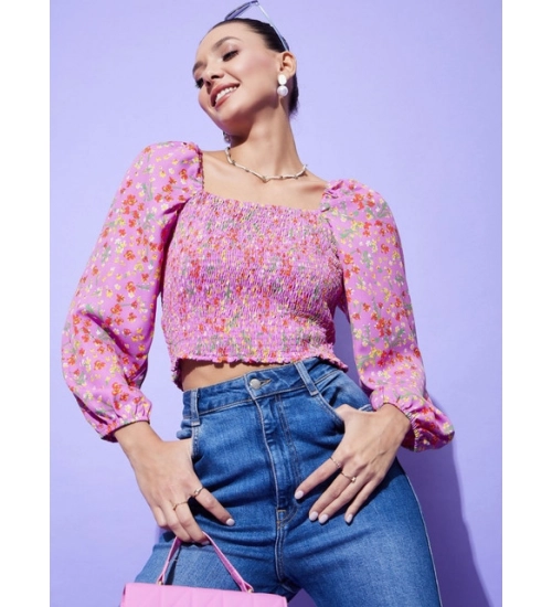 Women's Polyester Floral Long Sleeves Top (Multicolor)