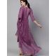 Women's Tesla Silk Embroidered U-Neck Kurti With Pant Dupatta Set (Light Purple)