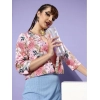 Women's Polyester Floral 3-4th Sleeves Shrug (Peach)