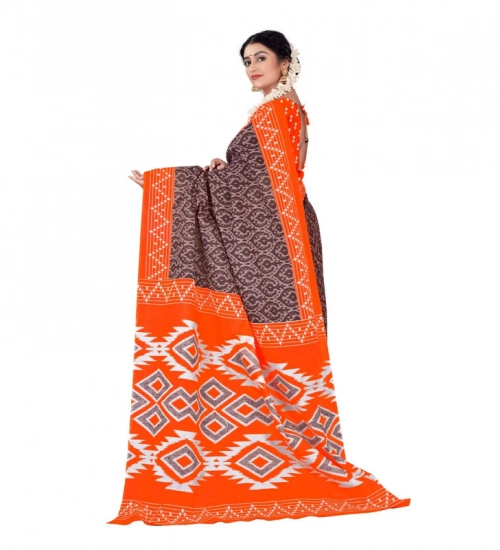 Women's Soft Pure Cotton Printed Saree With Unstitched Blouse 5.5Mtr (Orange)