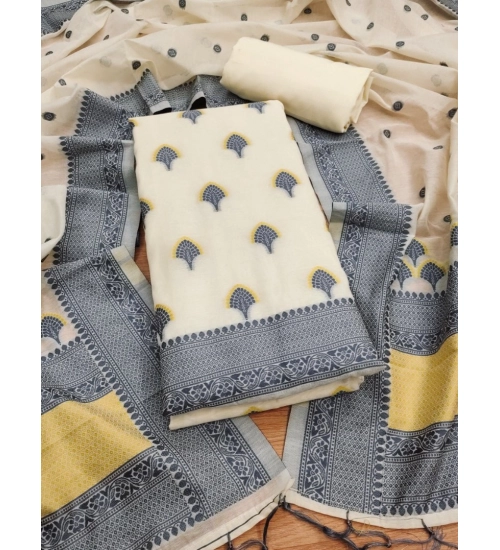 Women's Banarasi Silk Printed Unstitched Salwar Suit Material With Dupatta (Grey, 3Mtrs)