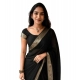 Women's Vichitra Silk Printed Saree With Unstitched Blouse 5.5Mtr (Black)