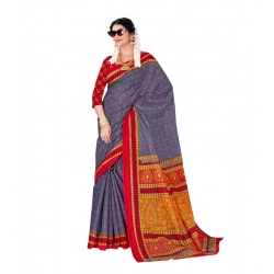 Women's Soft Pure Cotton Printed Saree With Unstitched Blouse 5.5Mtr (Grey)