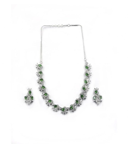 Women's Brass Silver Plated Necklace set (Green)