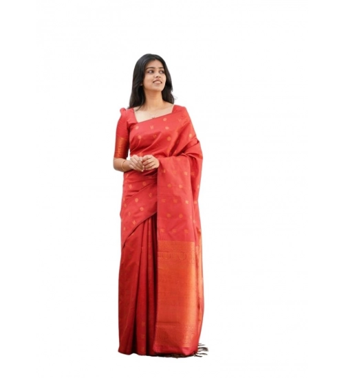 Women's Soft Lichi Silk Printed Saree With Unstitched Blouse 5.5Mtr (Red)