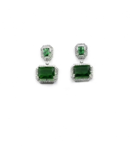 Women's Brass Silver Plated Drop Earrings (Green)