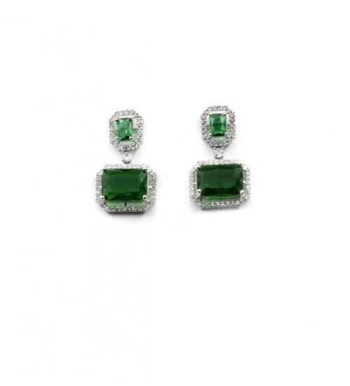 Women's Brass Silver Plated Drop Earrings (Green)