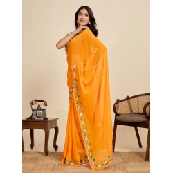 Women's Georgette Printed Saree With Unstitched Blouse 5.5Mtr (Yellow)