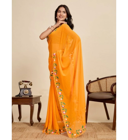 Women's Georgette Printed Saree With Unstitched Blouse 5.5Mtr (Yellow)