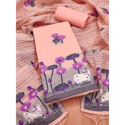 Women's Banarasi Silk Printed Unstitched Salwar Suit Material With Dupatta (Peach, 3Mtrs)