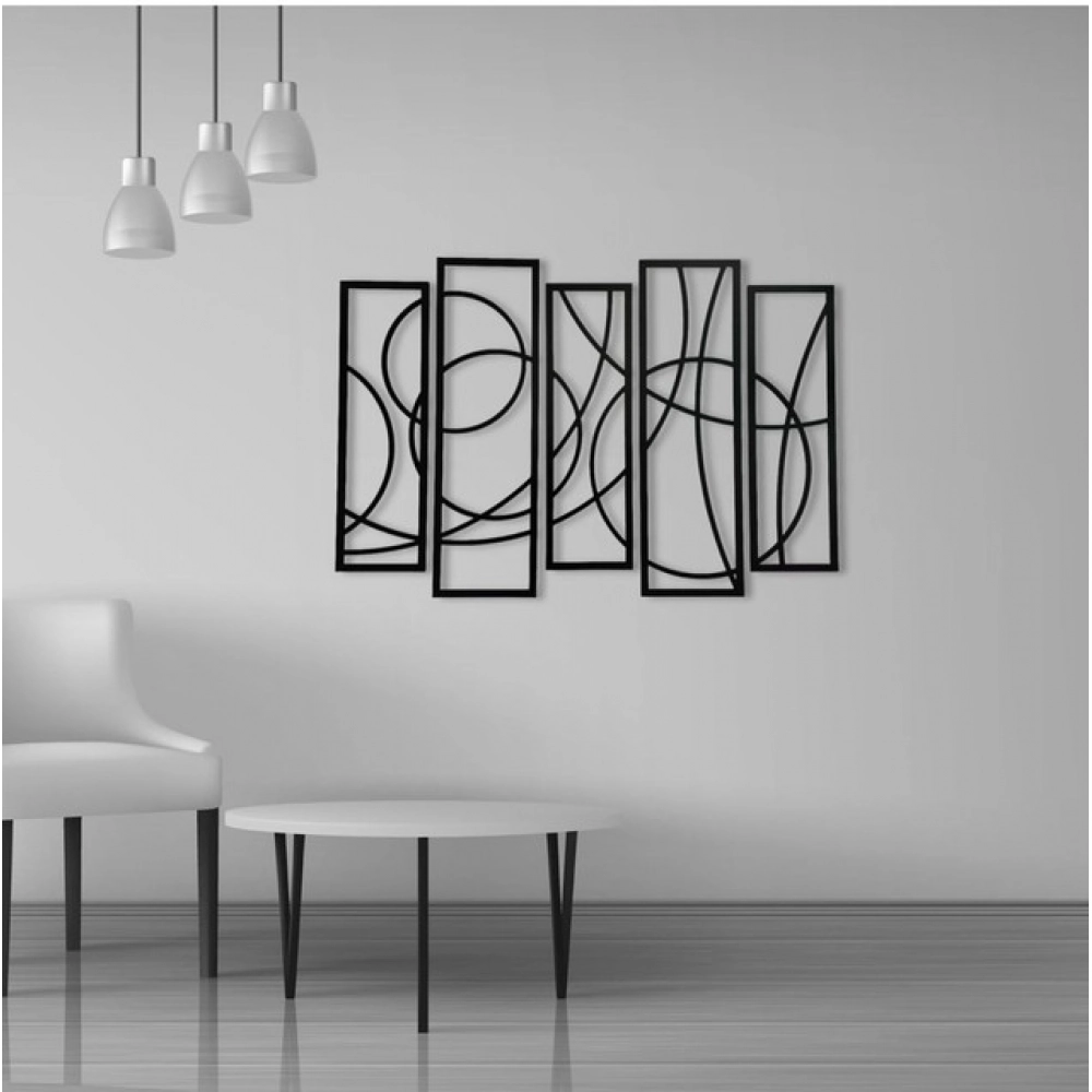 Wooden 5-Piece Wall Art Panel Frame – Elegant Black Abstract Design
