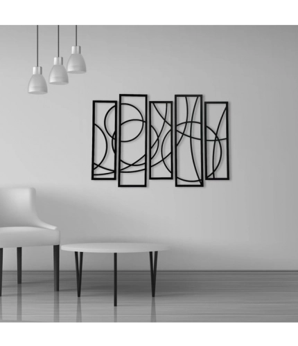 Wooden 5-Piece Wall Art Panel Frame – Elegant Black Abstract Design