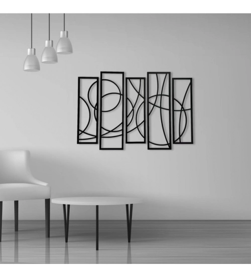 Wooden 5-Piece Wall Art Panel Frame – Elegant Black Abstract Design Wooden 5-Piece Wall Art Panel Frame – Elegant Black Abstract Design