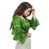 Women's Organza Solid V Neck Layered Ruffle Sleeve Readymade Blouse (Light Green Free Size , up to 38–40 Bust)-PID65852