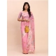 Women's Linen Cotton Printed Saree With Unstitched Blouse 5.5Mtr (Pink)