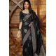 Women's Litchi silk Printed Saree With Unstitched Blouse (Black)