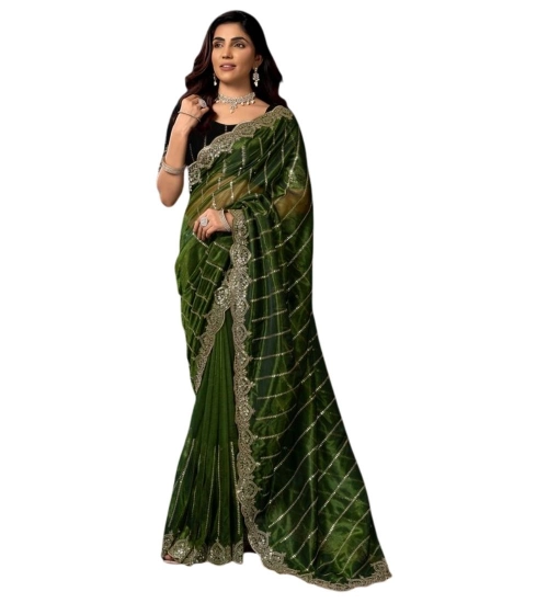 Women's Net Sequence Saree With Unstitched Blouse 5.5Mtr (Green)