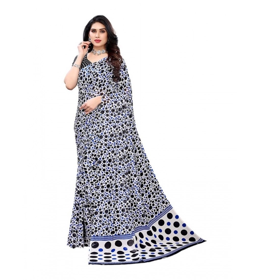 Women's Georgette Printed Saree With Unstitched Blouse 5.5Mtr (Blue)