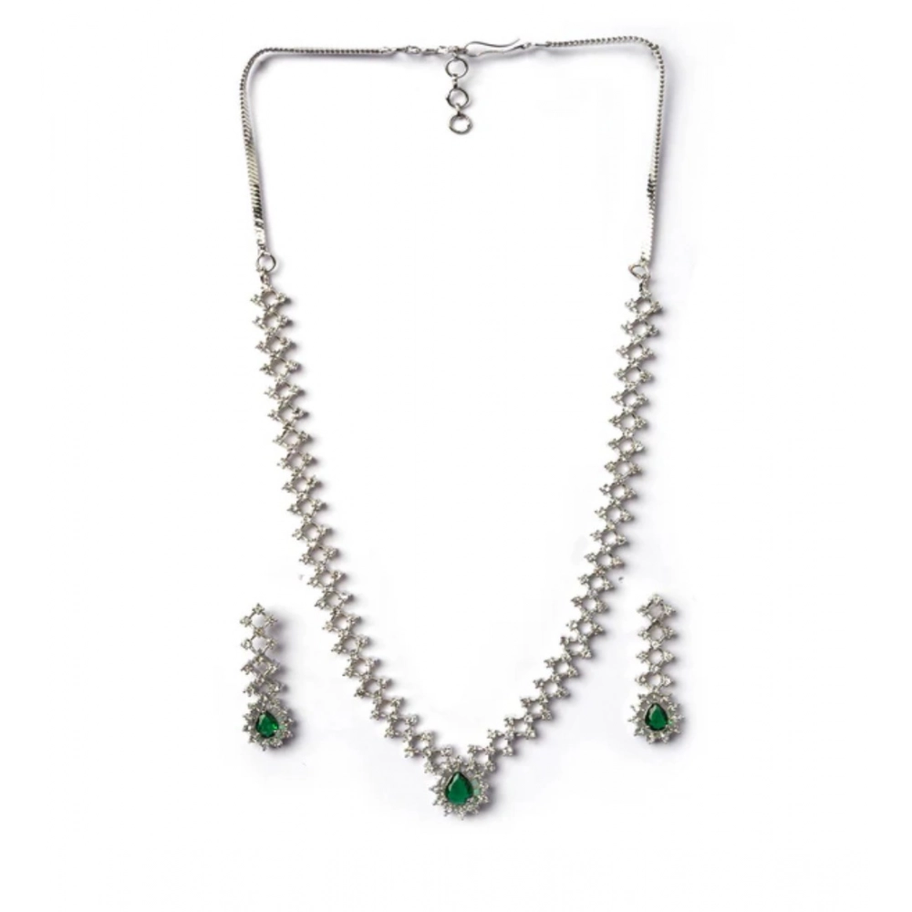 Women's Brass Silver Plated Necklace set (Green)