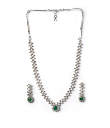 Women's Brass Silver Plated Necklace set (Green)