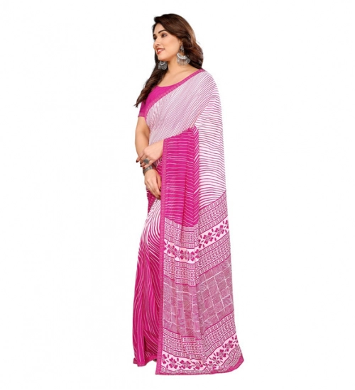 Women's Georgette Printed Saree With Unstitched Blouse 5.5Mtr (Pink)