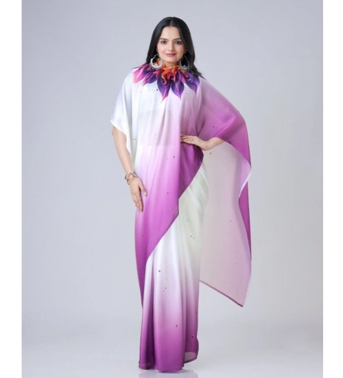 Women's Soft Crepe Silk Printed Ready To Wear Saree With Unstitched Blouse 5.5Mtr (Purple)