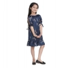 Girl's Satin Animal Print Sleeveless Dress (Blue)