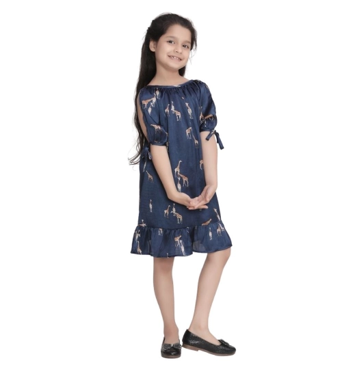Girl's Satin Animal Print Sleeveless Dress (Blue) Girl's Satin Animal Print Sleeveless Dress (Blue)