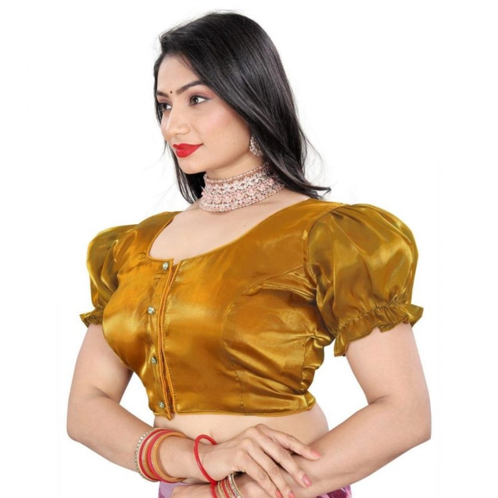 Women's Jimmy Solid Designer Neck Elastic Sleeve Readymade Blouse (Gold 38 , Alterable up to 42)-PID65828 Women's Jimmy Solid Designer Neck Elastic Sleeve Readymade Blouse (Gold 38 , Alterable up to 42)-PID65828