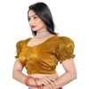 Women's Jimmy Solid Designer Neck Elastic Sleeve Readymade Blouse (Gold 38 , Alterable up to 42)-PID65828