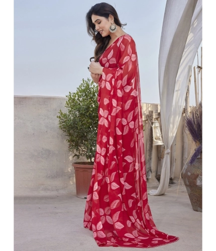Women's Chiffon Printed Saree With Unstitched Blouse 5.5Mtr (Red) Women's Chiffon Printed Saree With Unstitched Blouse 5.5Mtr (Red)