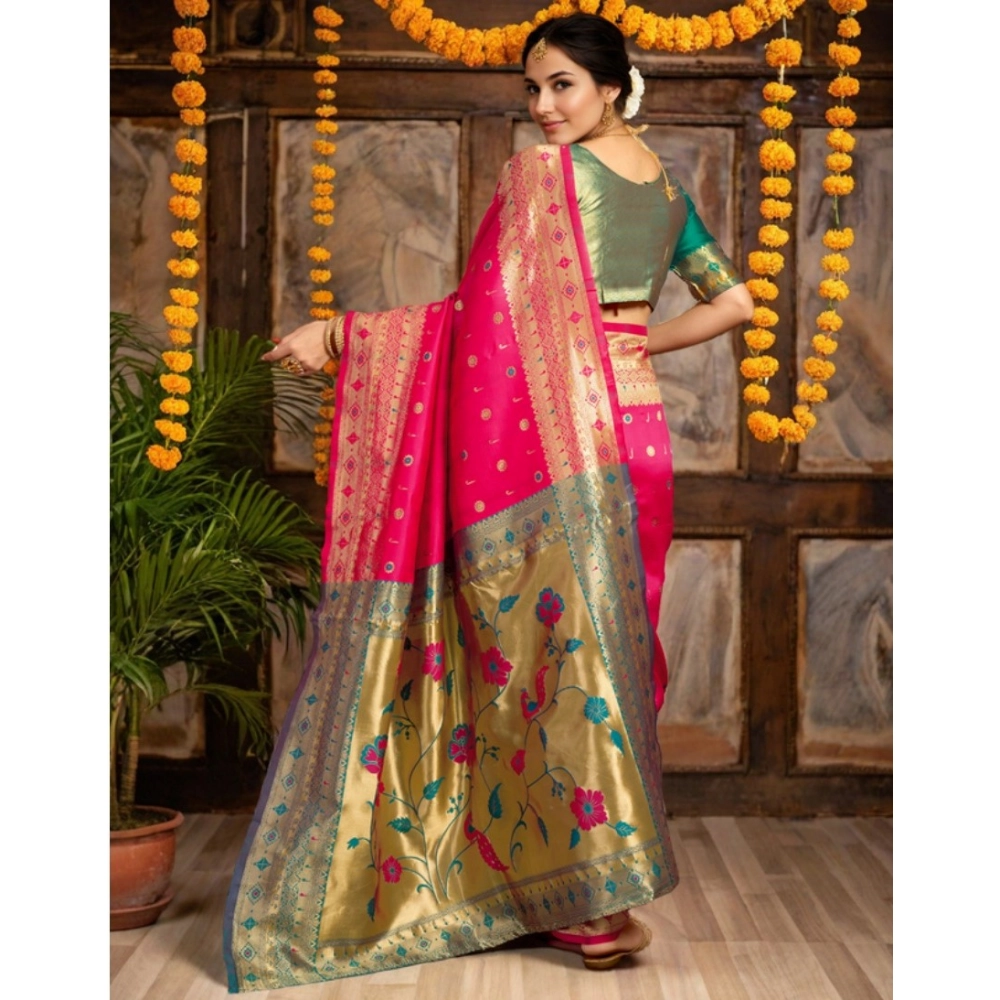 Women's Silk Blend Zari Weaving Saree With Unstitched Blouse 5.5Mtr (Pink) Women's Silk Blend Zari Weaving Saree With Unstitched Blouse 5.5Mtr (Pink)