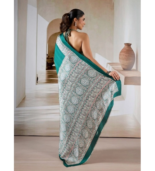 Women's Satin Crepe Printed Saree With Unstitched Blouse 5.5Mtr (Green)