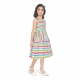 Girl's Cotton Striped Sleeve Less Squre Neck Dress (Multicolor)