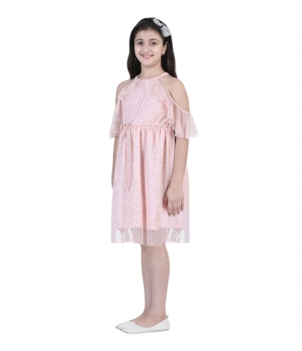 Girl's Net Printed Sleeveless Dress (Blush Pink)