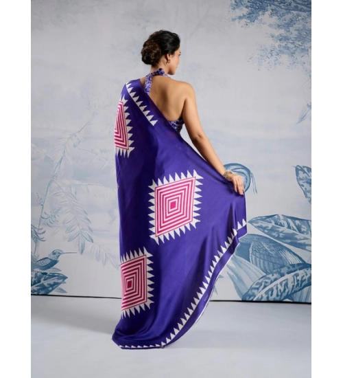 Women's Satin Crepe Printed Saree With Unstitched Blouse 5.5Mtr (Purple)