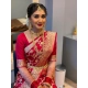 Women's Litchi silk Printed Saree With Unstitched Blouse (Red) Women's Litchi silk Printed Saree With Unstitched Blouse (Red)