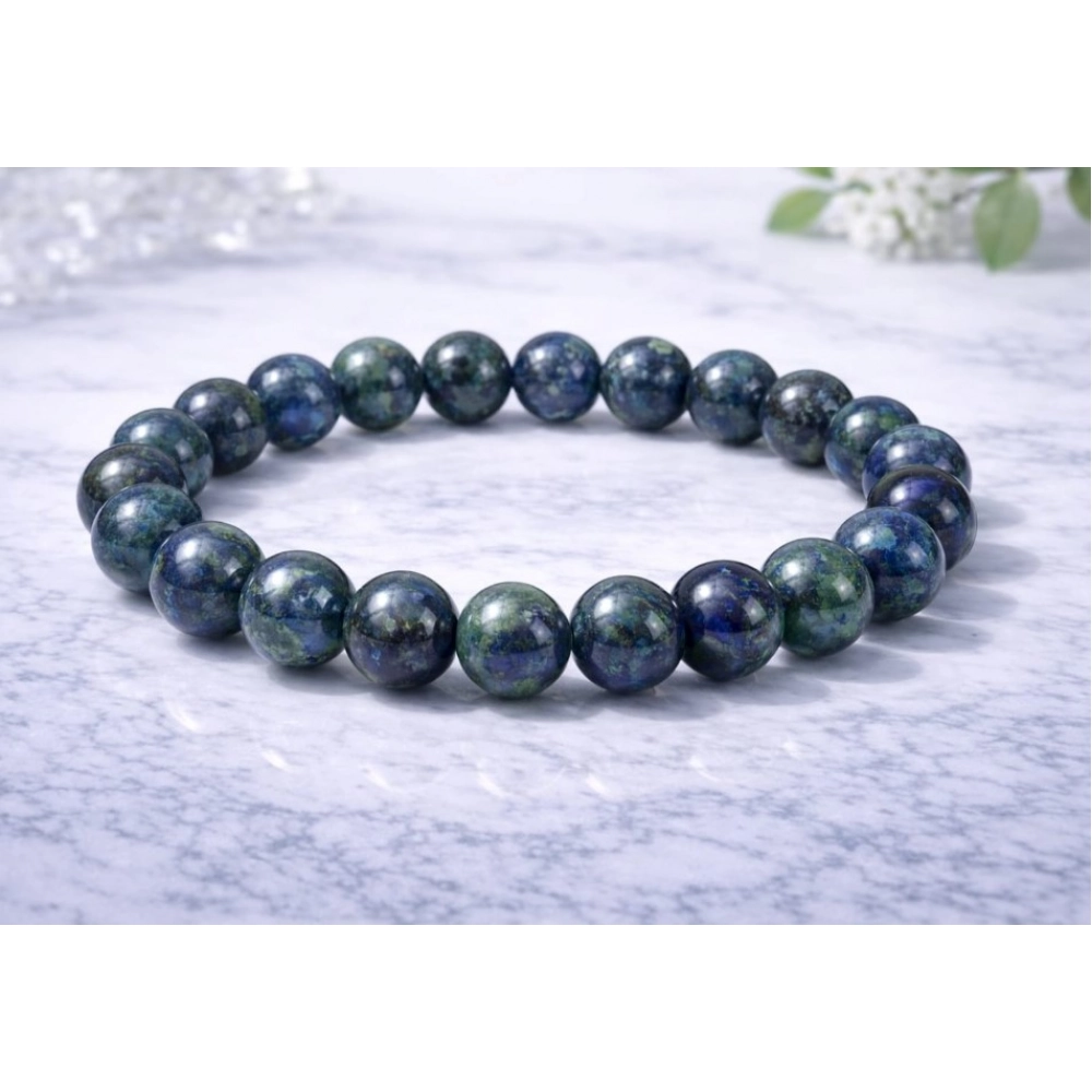 Natural Crystal 8mm Azurite Bracelet  (Dark Green)