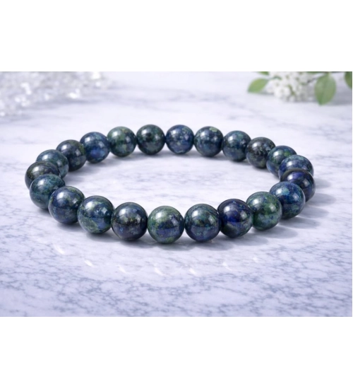 Natural Crystal 8mm Azurite Bracelet  (Dark Green)