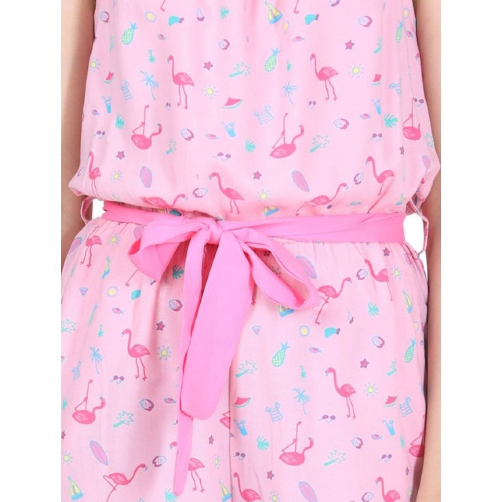Girl's Rayon Flamingo Print Sleeveless Jumpsuit (Pink) Girl's Rayon Flamingo Print Sleeveless Jumpsuit (Pink)