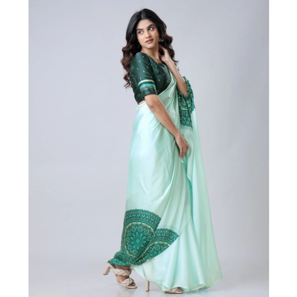 Women's Soft Crepe Silk Printed Ready To Wear Saree With Unstitched Blouse 5.5Mtr (Green) Women's Soft Crepe Silk Printed Ready To Wear Saree With Unstitched Blouse 5.5Mtr (Green)