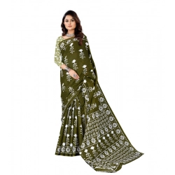 Women's Soft Pure Cotton Printed Saree With Unstitched Blouse 5.5Mtr (Mehendi green)
