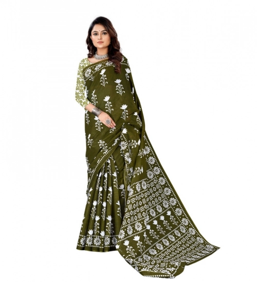 Women's Soft Pure Cotton Printed Saree With Unstitched Blouse 5.5Mtr (Mehendi green)