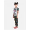 Girl's Cotton Hosiery Printed Night Suit Set (Grey-Green)